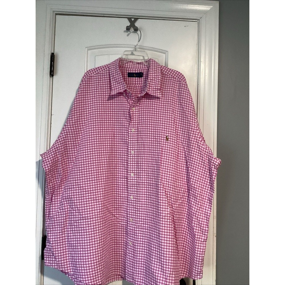 POLO‎ RALPH LAUREN Custom Fit Button Down Men's 3TG Pink & White Gingham